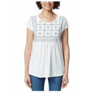 Ella Moss 2022 embroidered top white peasant blouse cottagecore cotton peplum S